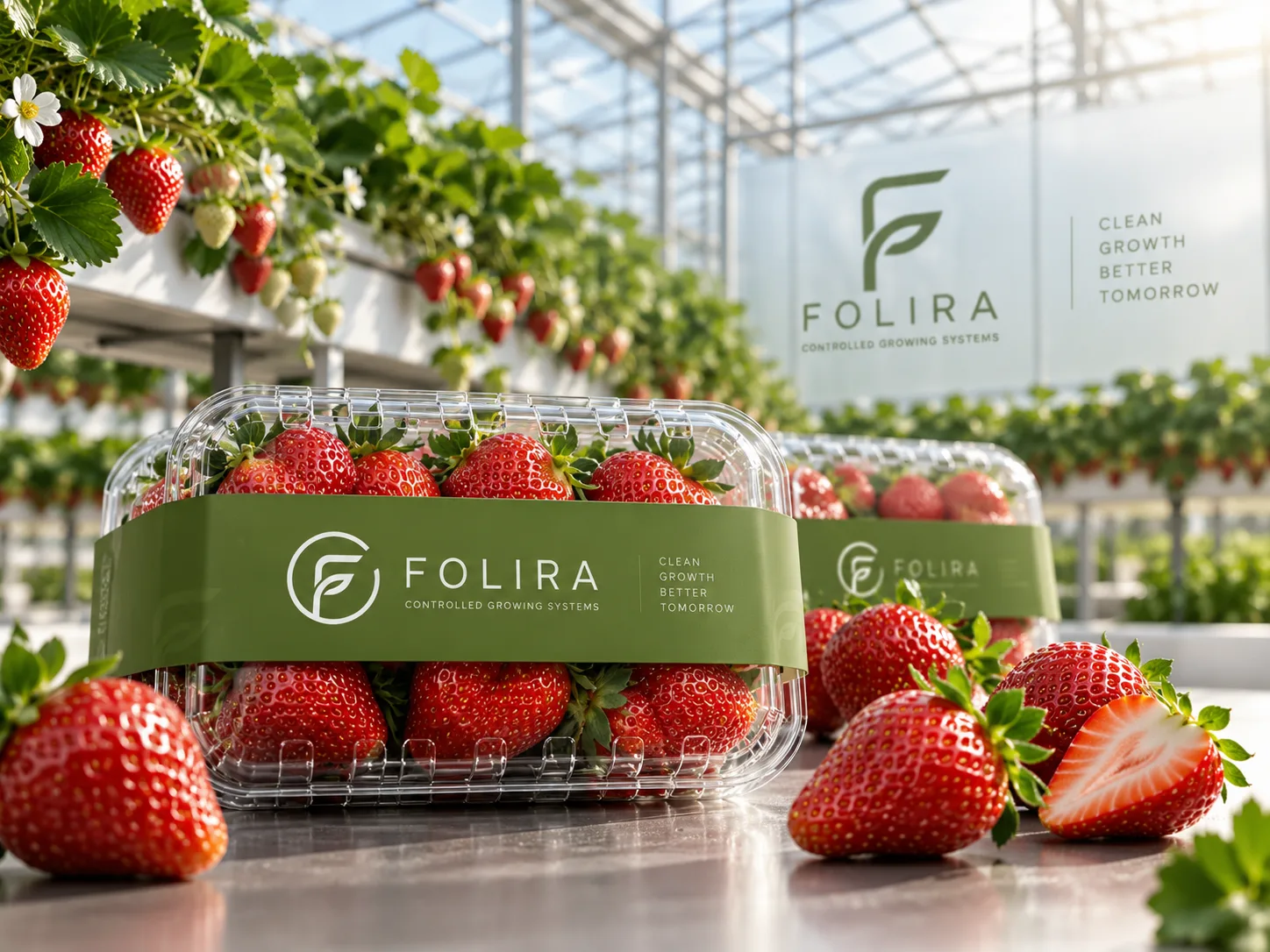 FOLIRA çilek ambalajı, kontrollü serada